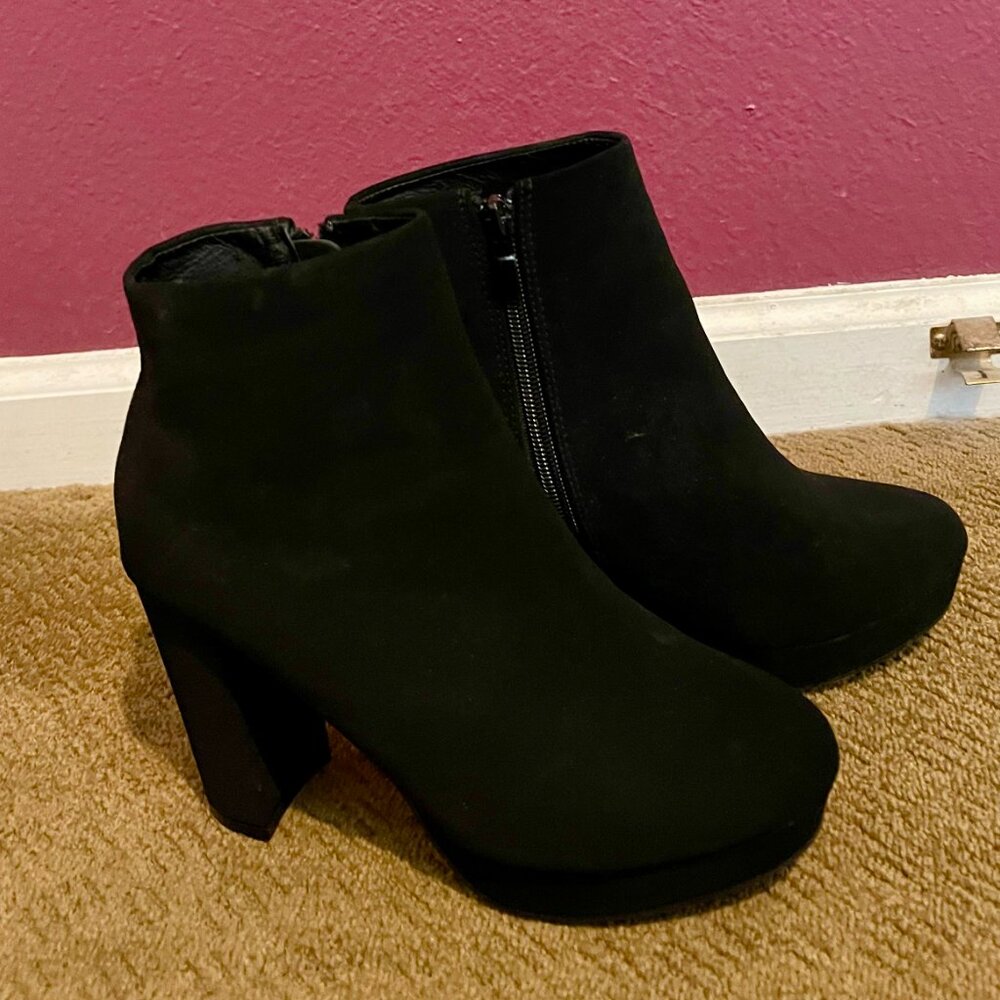 Black Suede Forever Platform Booties size 6.